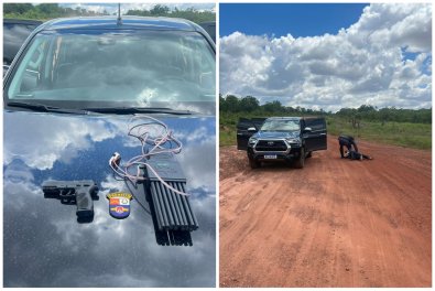 PM recupera Hilux e prende bandido com arma e bloqueador 