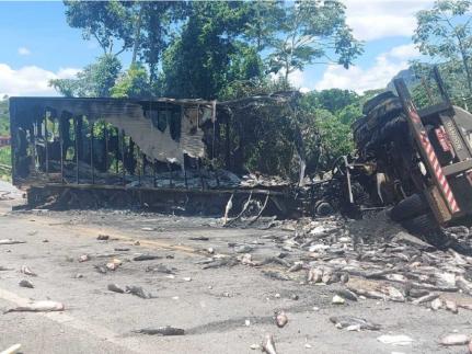 Acidente entre caminhões deixa dois mortos carbonizados 