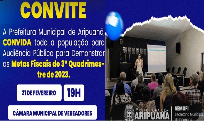 Audiência Pública nesta quarta-feira para Demostrar as Metas Fiscais do 3º Quadrimestre de 2023 em Aripuanã 