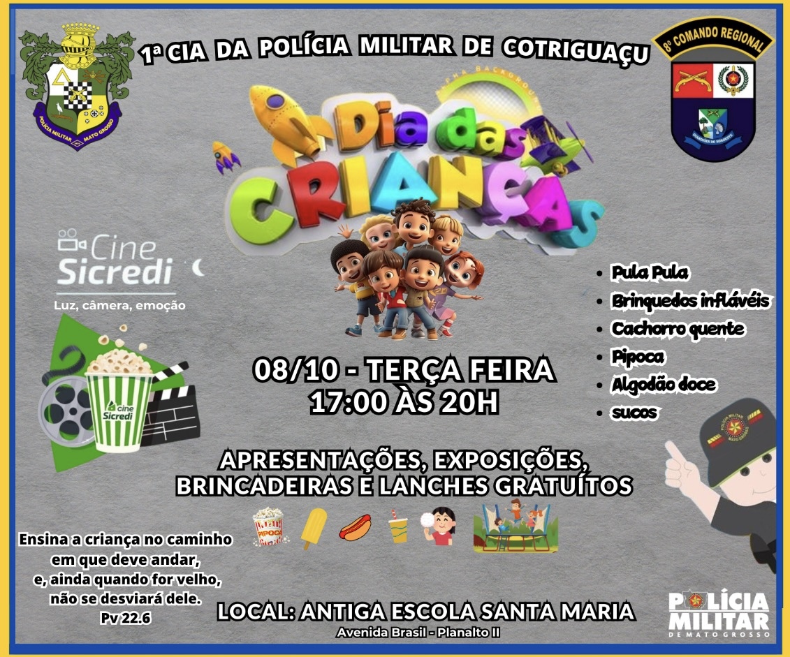 Dia das Crianças será comemorado com evento pela 1ª Cia da Polícia Militar de Cotriguaçu em parcerias públicas e privadas