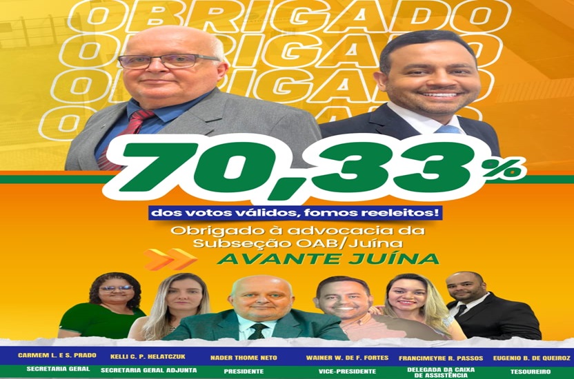 Nader Thomé é reeleito presidente da OAB Juína com 70,33% dos votos 