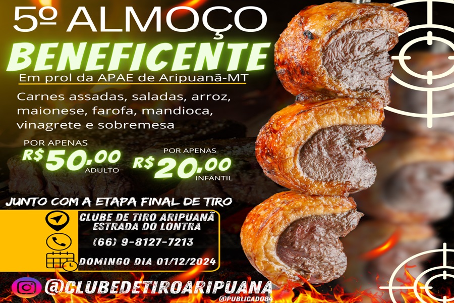 Almoço beneficente e etapa regional de tiro movimentam Aripuanã neste domingo