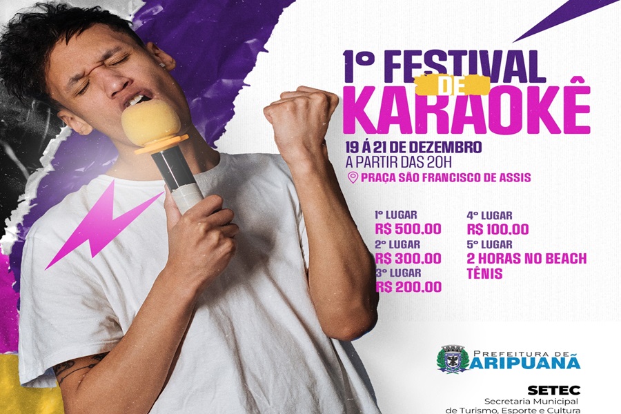 Aripuanã recebe o 1º Festival de Karaokê entre os dias 19 e 21 de dezembro 