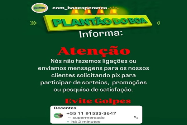Comercial Boa Esperança de Aripuanã alerta para golpe envolvendo nome da empresa 