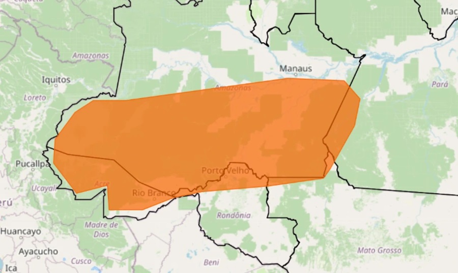 5 estados das regiões Norte e Centro-Oeste estão sob alerta laranja para chuvas intensas e ventos de até 100 km/h 