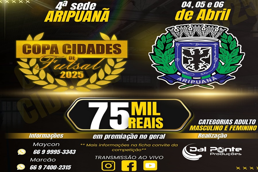 Aripuanã dá início à 4ª Copa Cidades de Futsal 2025 com grandes expectativas e R$ 75 mil em premiação 