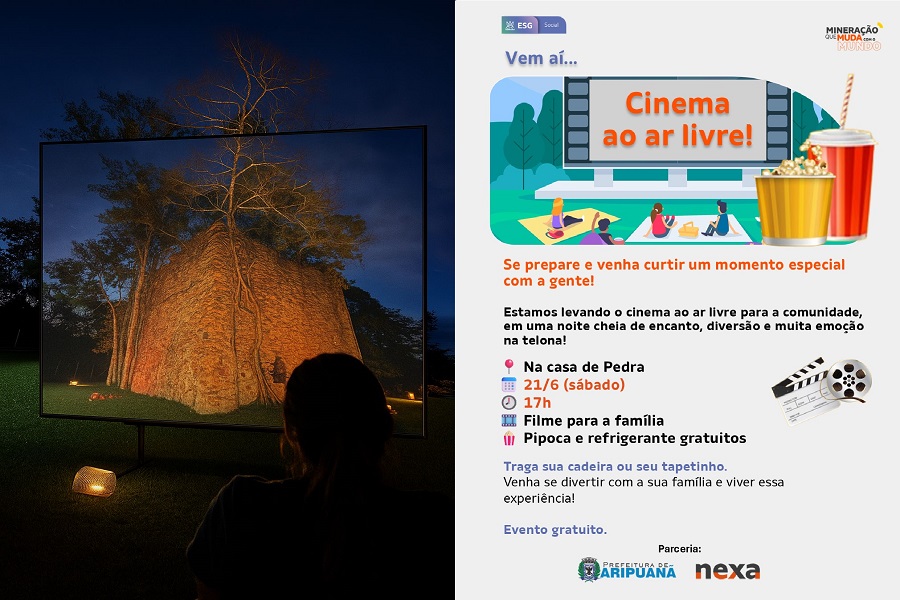 Cinema ao Ar Livre volta a Aripuanã neste sábado (21) com exibição gratuita no Mirante da Cachoeira das Andorinhas 