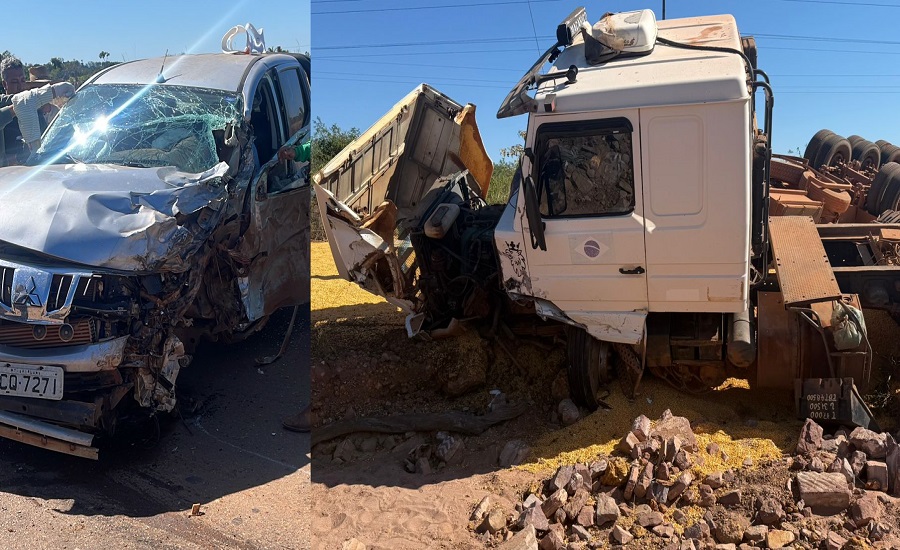 Grave acidente entre caminhonete e carreta interdita MT-208 em Aripuanã; duas pessoas ficam feridas 