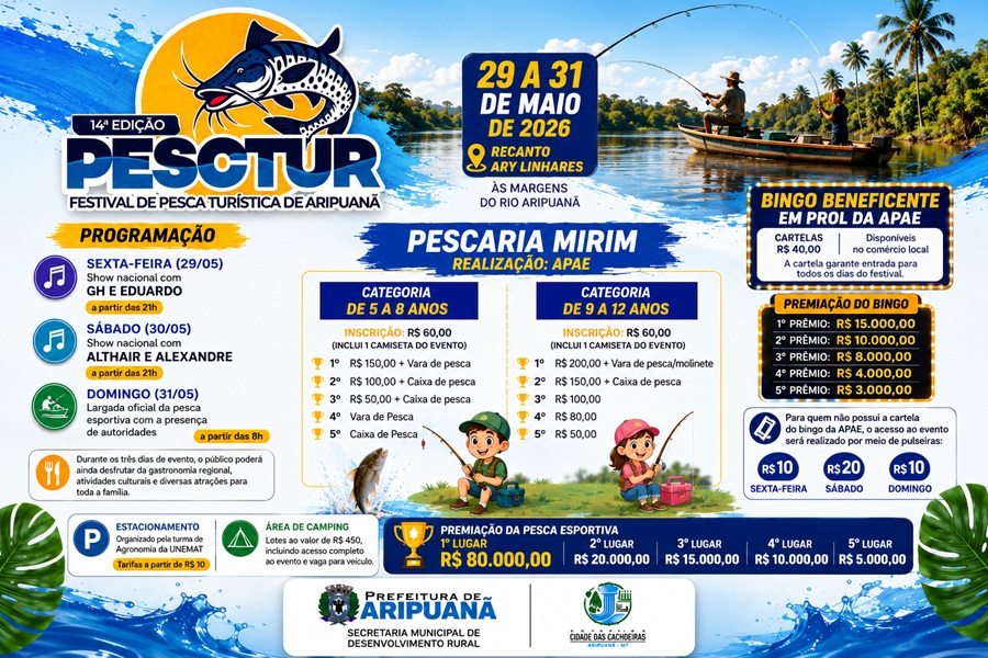 Bingo beneficente da APAE será uma das atrações do Festival de Pesca de Aripuanã 