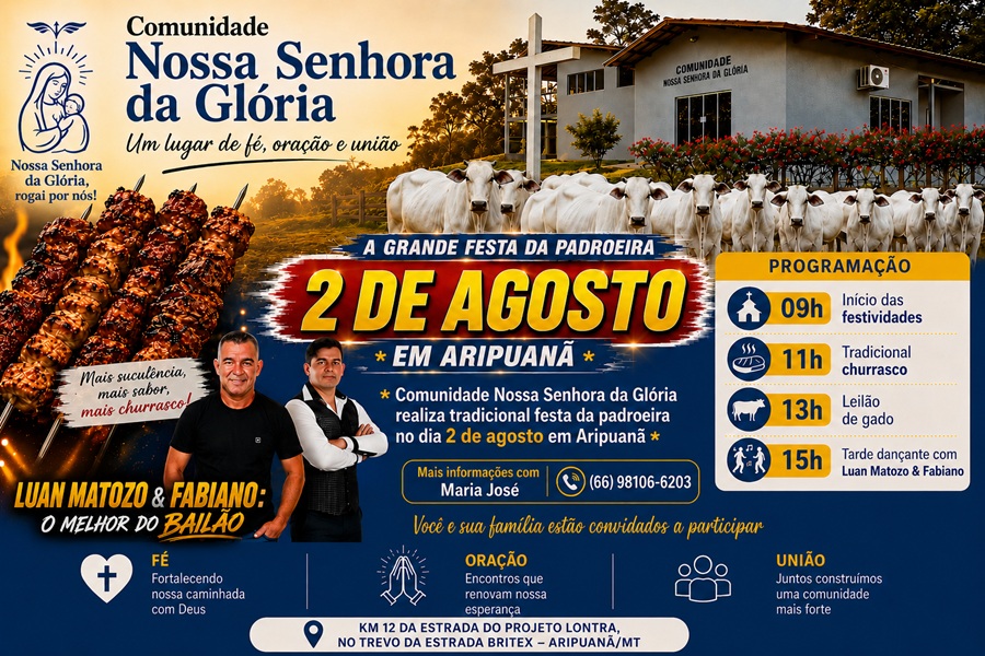 Comunidade Nossa Senhora da Glória realiza neste domingo tradicional Festa da Padroeira em Aripuanã 