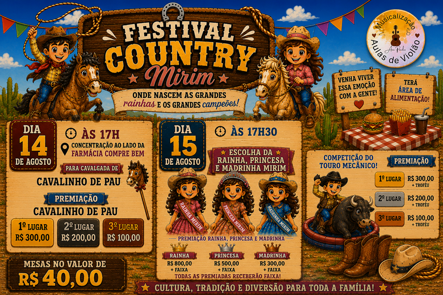 Aripuanã recebe 1º Festival Country Mirim com cavalgada, desfile e touro mecânico  