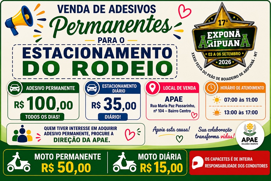 APAE de Aripuanã ficará responsável pelo estacionamento durante a Exponã 2026 