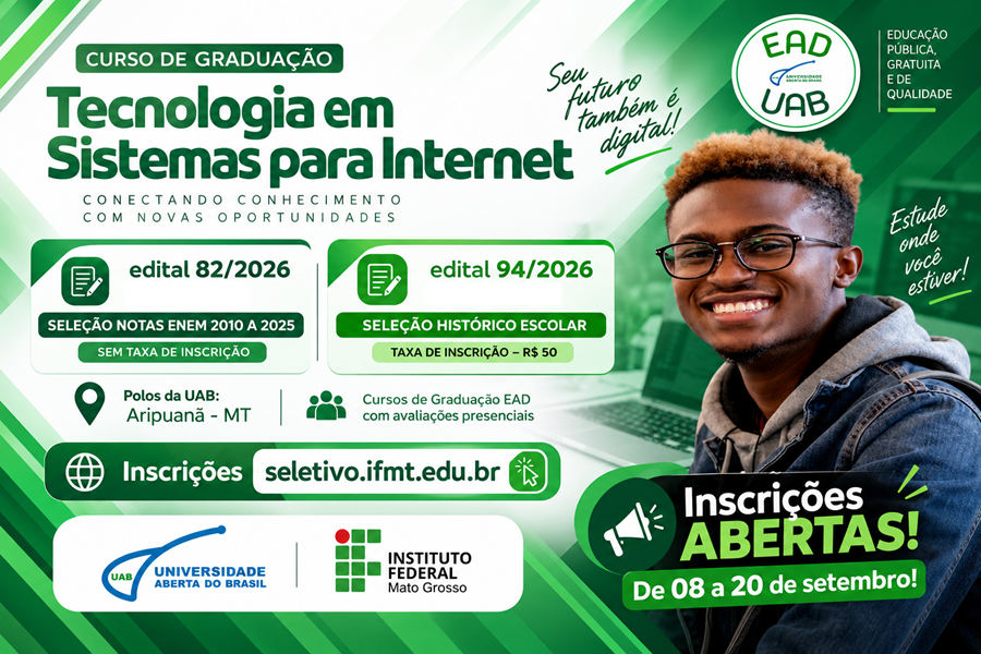 IFMT oferece graduação em Sistemas para Internet com vagas para Aripuanã; inscrições terminam domingo 