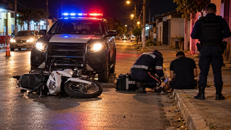 Jovem foge da PM, cai de moto e bate em viatura em Colniza 