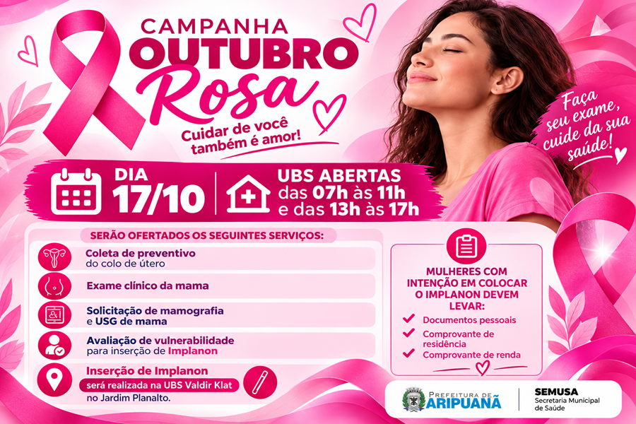 Aripuanã promove ação especial do Outubro Rosa neste sábado com atendimentos nas UBS 