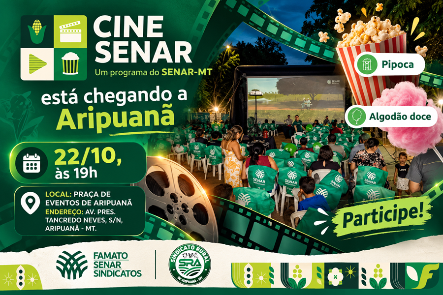 Cine Senar-MT chega a Aripuanã com sessão gratuita de cinema no dia 22
